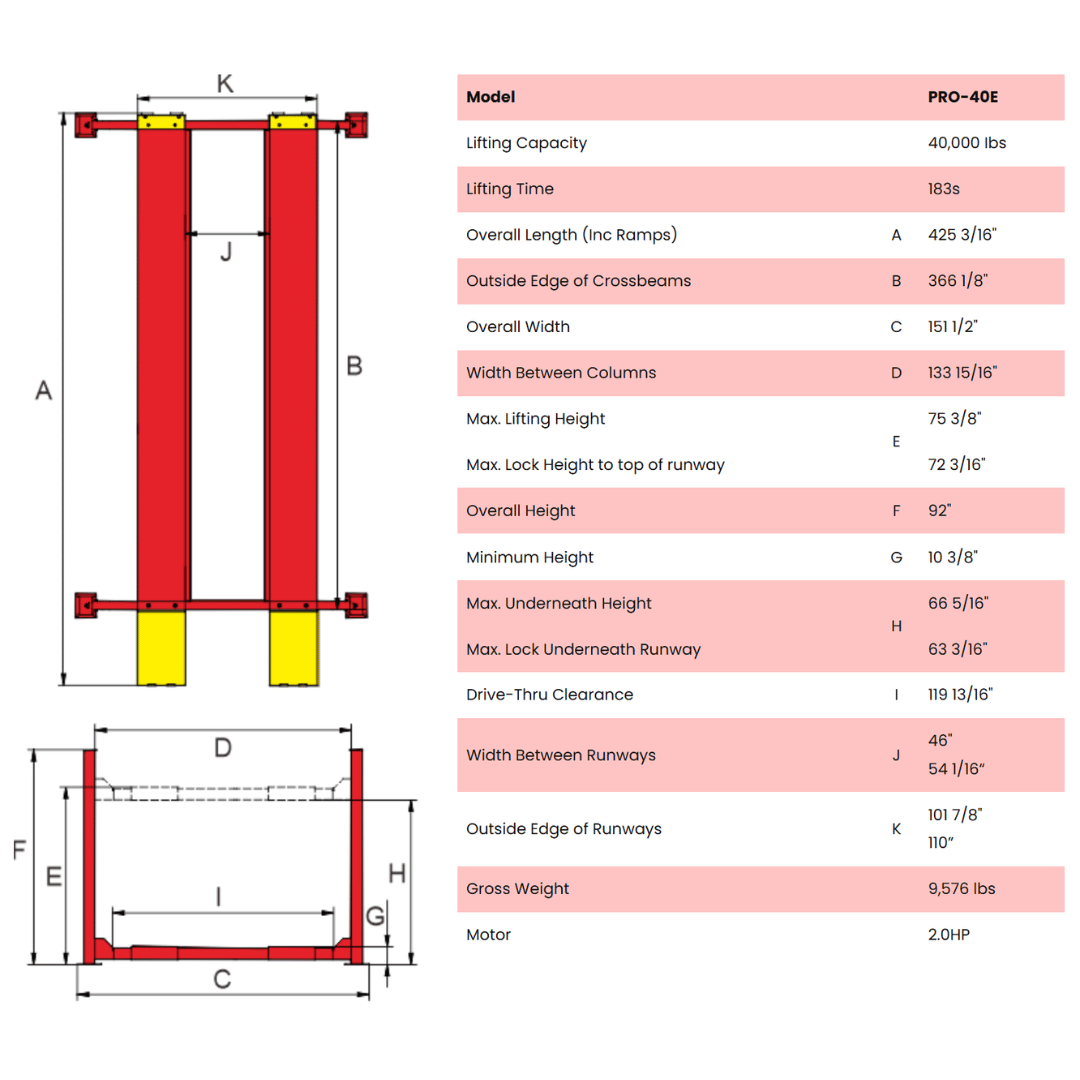 Amgo PRO-40E (Extra Length) 40,000 lb 4 Post Lift