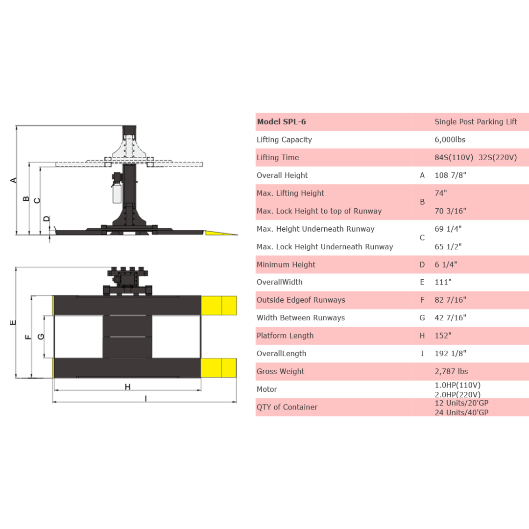 Amgo SPL-6 Single Post Parking Lift