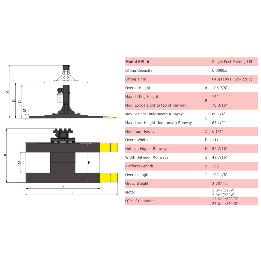 Amgo SPL-6 Single Post Parking Lift