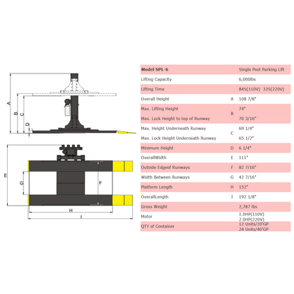 Amgo SPL-6 Single Post Parking Lift