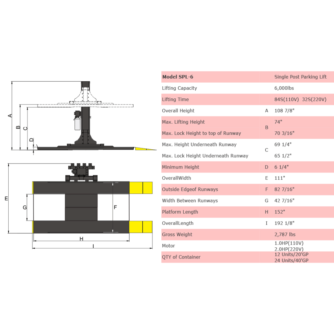 Amgo SPL-6 Single Post Parking Lift