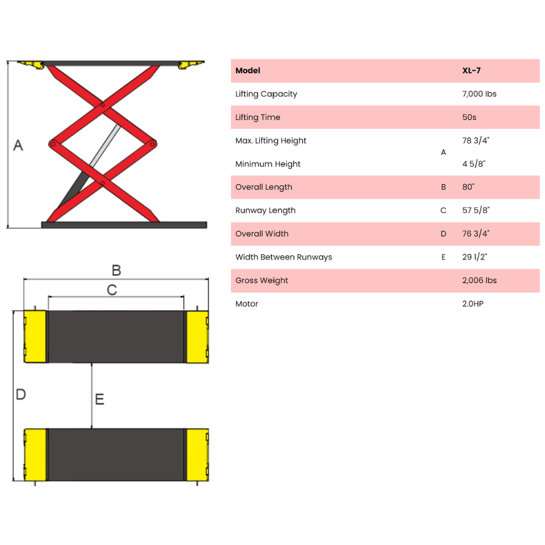 Amgo XL-7 7,000 lb Low Profile Scissor Lift