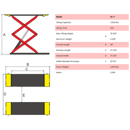 Amgo XL-7 7,000 lb Low Profile Scissor Lift